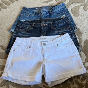 EUC Express White and Blue Denim Jean Shorts 3 Pair Trio Bundle